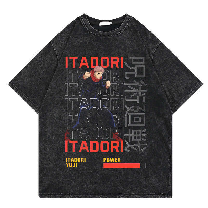 Washed T-shirt Street Hip Hop Anime Spell Battle Cartoon Printed Graphic Casual Cotton Summer Short Sleeve