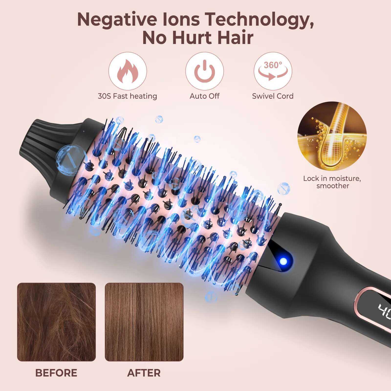 1.5 Inch Heated Volumizing Hot Brush Ceramic Curg Iron Travel Hair Curler Comb