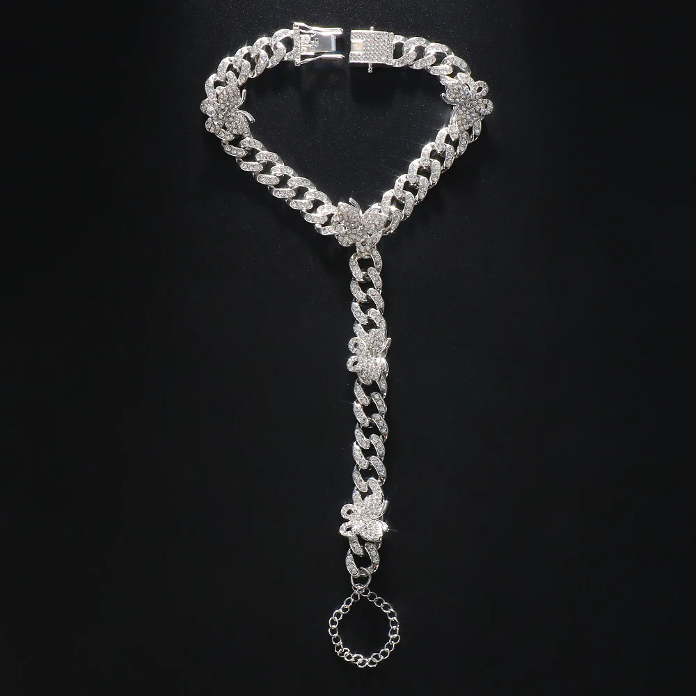 Stonefans Punk Rhinestone Butterfly Cuban Link Anklets for Women Hip Hop Crystal Barefoot Sandal Anklet Bracelet Foot Jewelry 250107