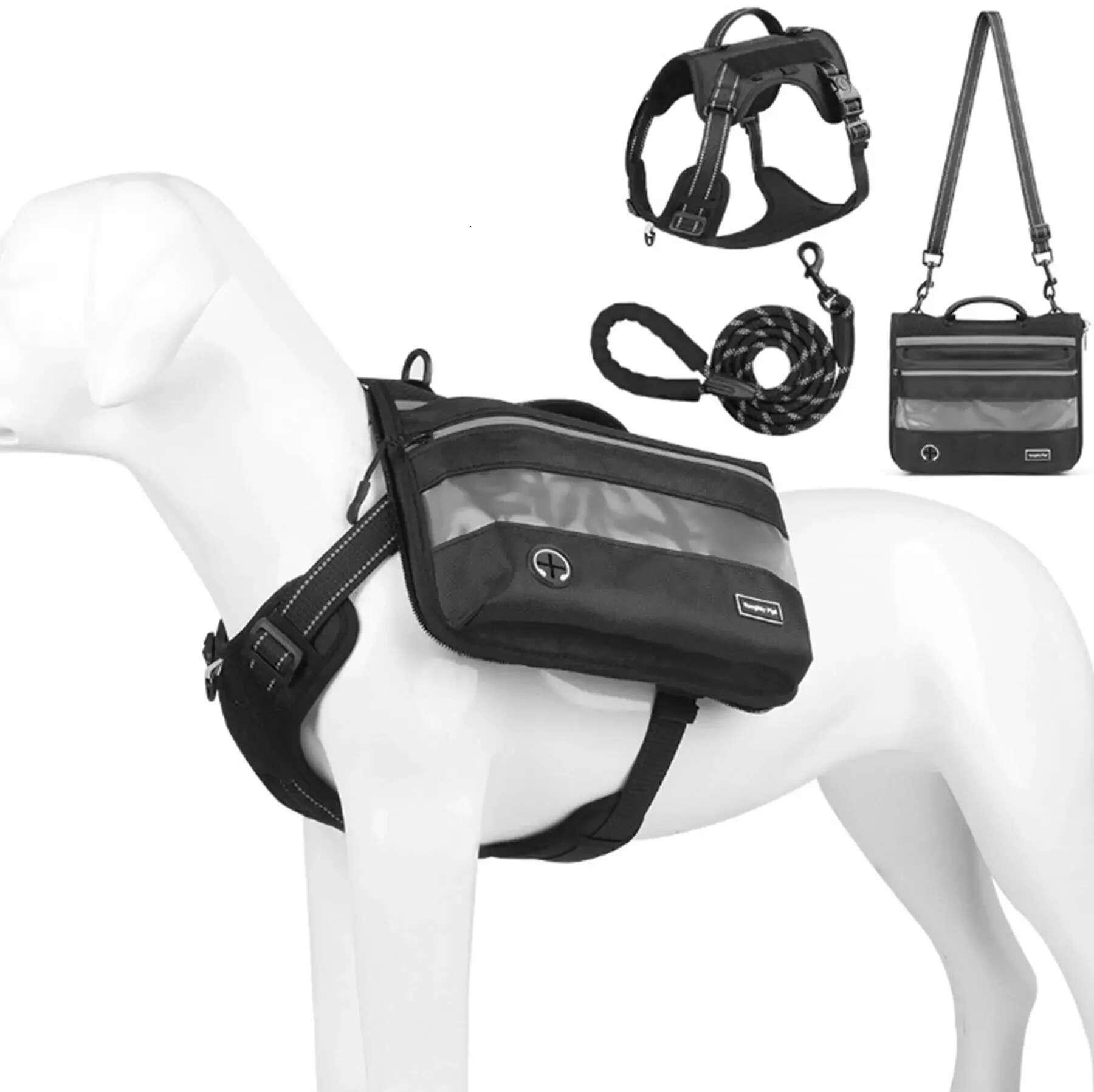 Outdoor Multifunctional Play Backpack, Pet Reflective Tactical Harness, Dog Harness Traction Rope, Leather Collar