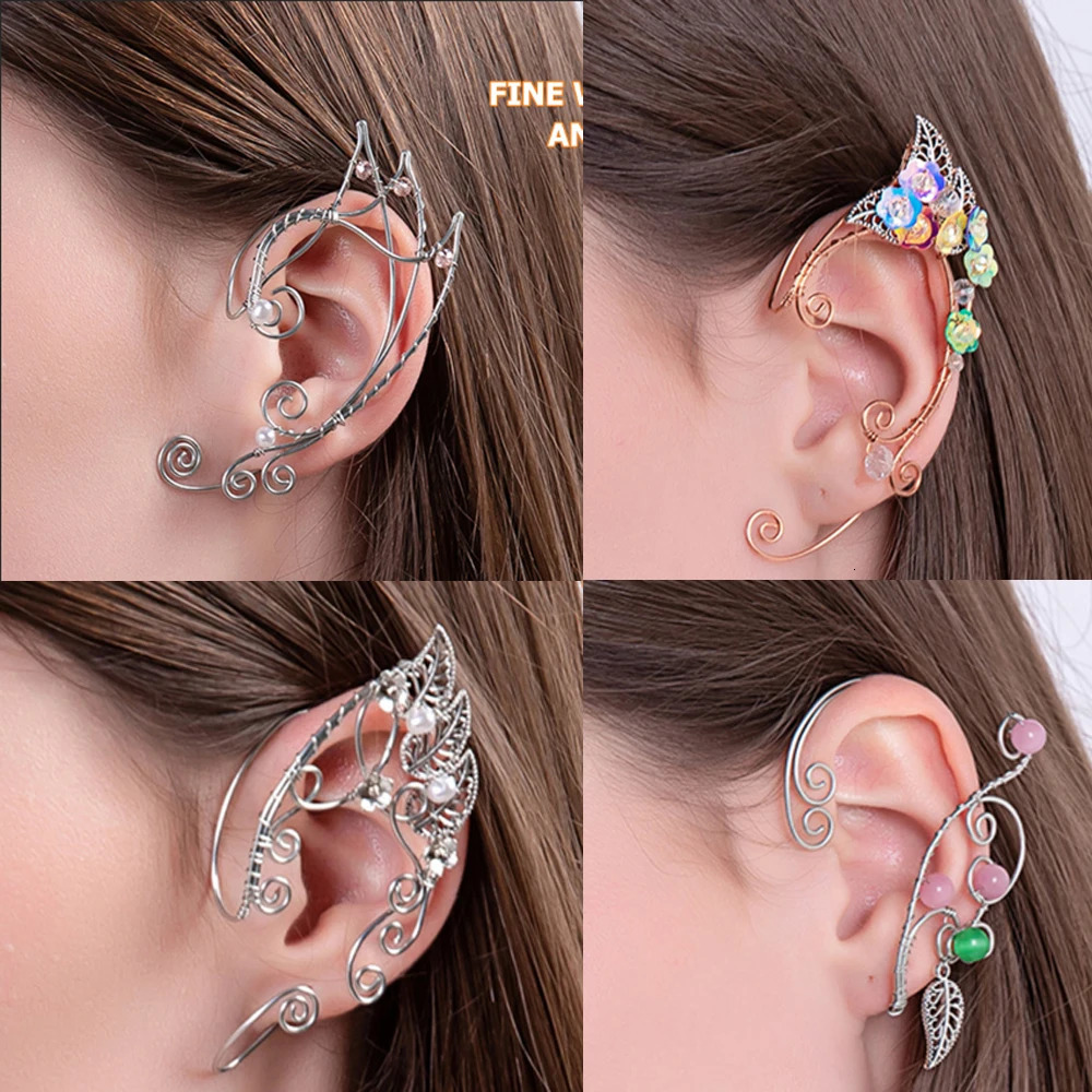 1 Pair Ear Cuffs Elven Earrings Aluminum Ear Clip Earbone Clip Cosplay Fairy Eardrop For Women Girls Party Jewelry 250103