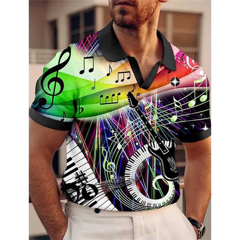 3D Print Musical Notes Graphic Polo Shirt Mens Casual Short Sleeve Turndown Lapel Polo Shirts Outdoor StreetwearXJ250108