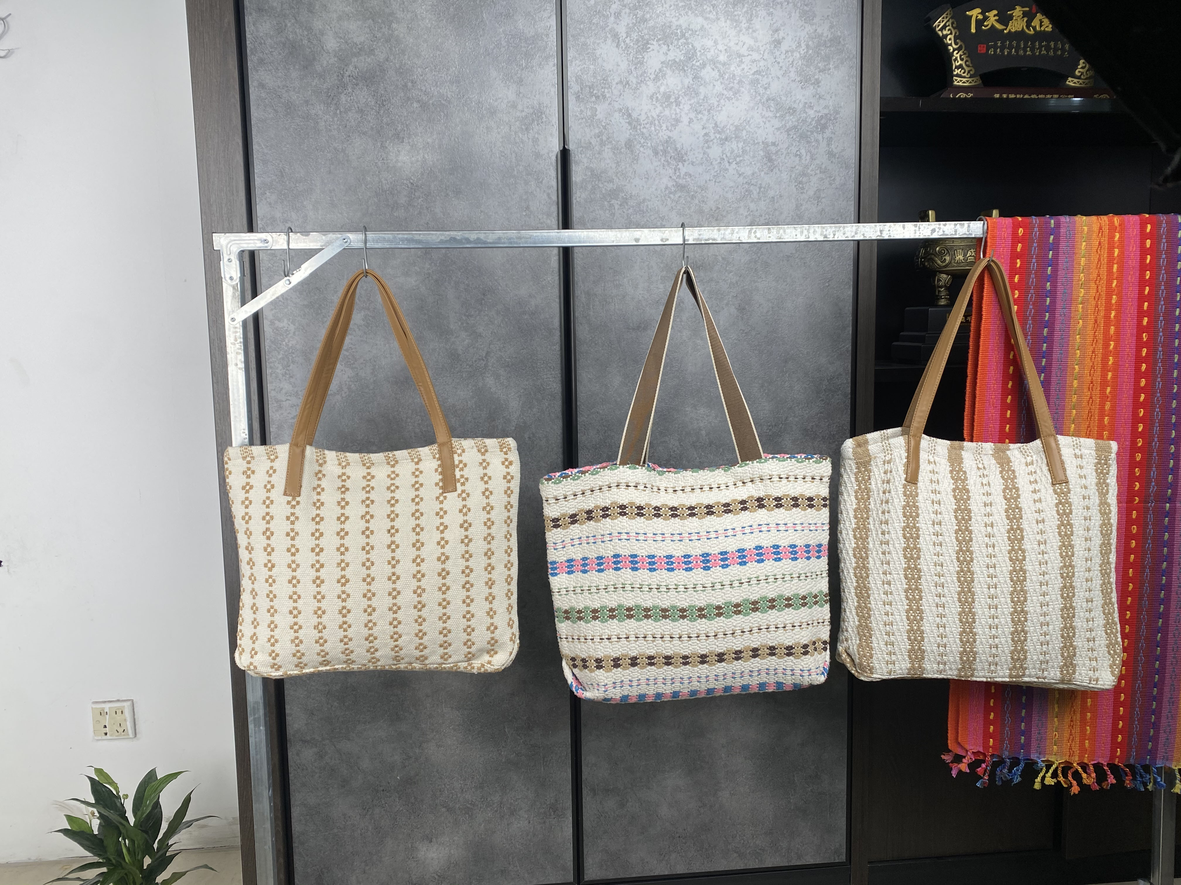 Vintage Handcrafted Linen Shoulder Tote Bag