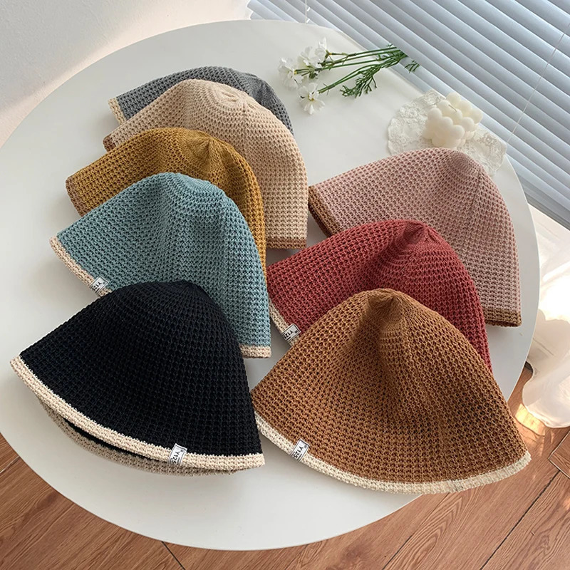 Summer Knitted Bucket Hat Breathable Colorblock Womens Hip Hop Cap Men Foldable Bob Fisherman Hat Outdoor Travel Gorros Panama 250107