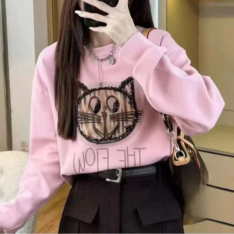 Women's Autumn And Winter Pullover With Cartoon Letter Print Lantern Long Sleeves Casual Fashion Designer Hoodie Fashionable And Sweet Top