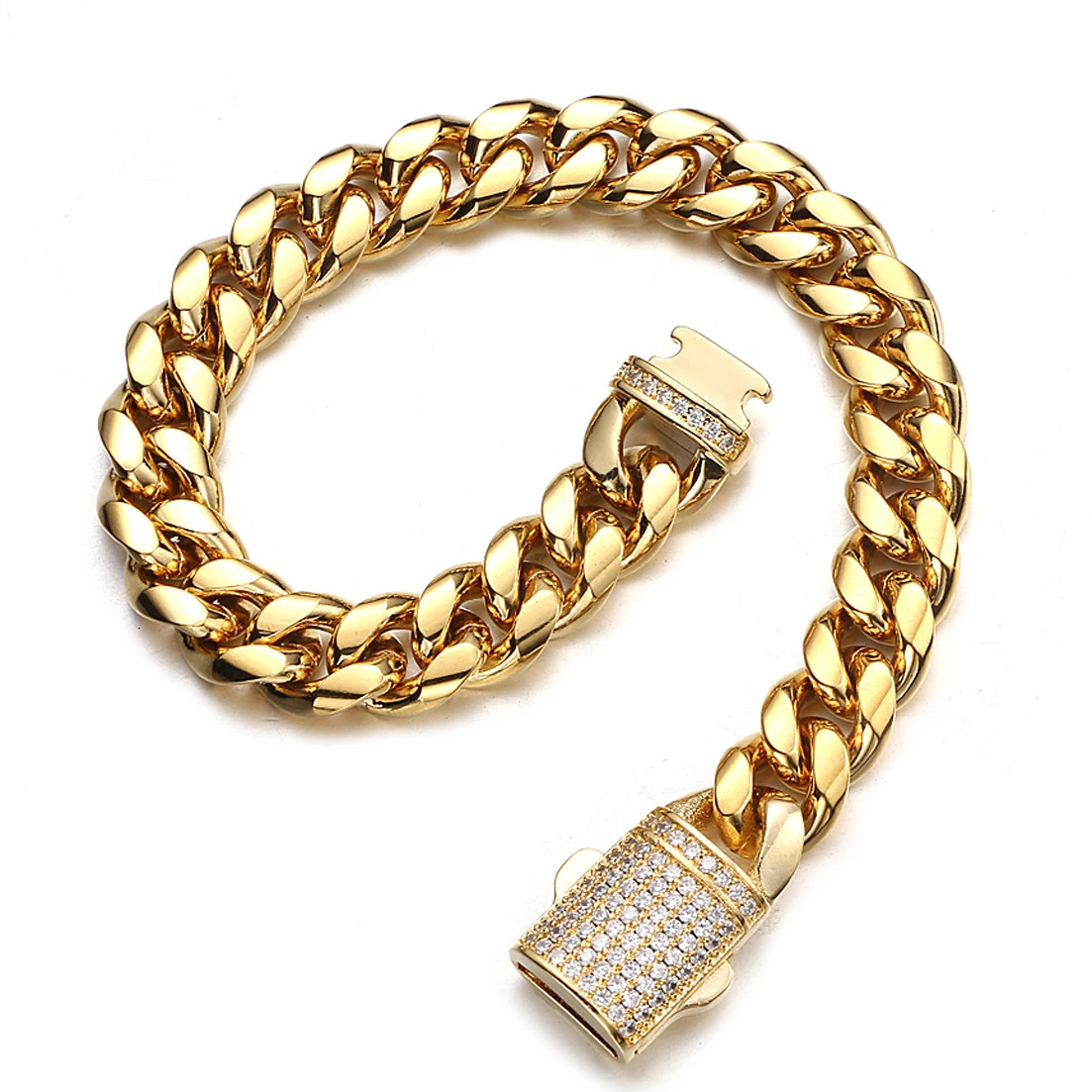 68101214mm Men Chain Bracelet Stainless Steel Curb Cuban Link Chain Bangle for Male Women Hiphop Wrist Jewelry Gift 250107