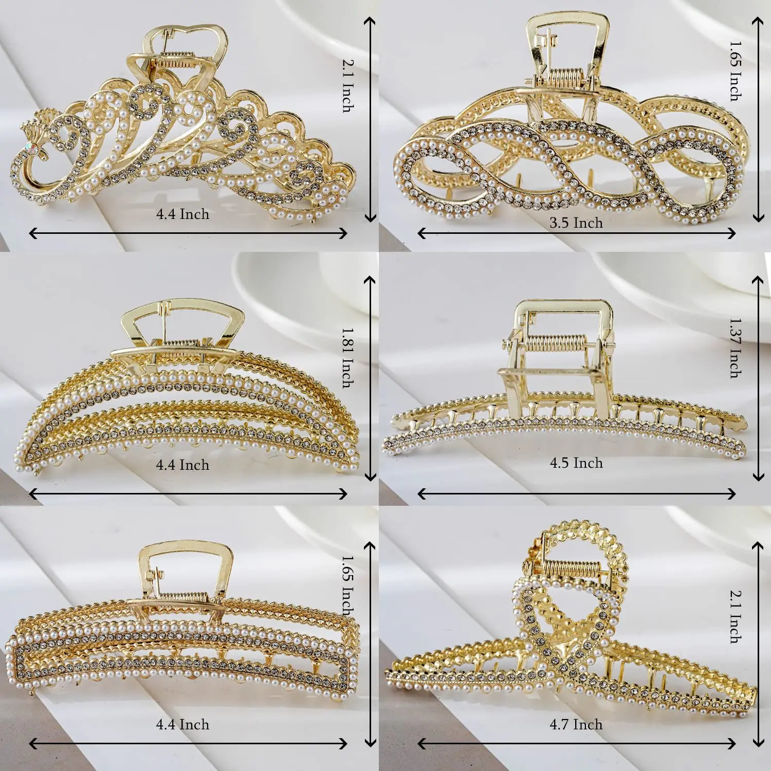 6 Pcs Large Metal Hair Claw ClipsClaw Clips with Pearl and rhinestone4.3 Hair Clips for Women Girls6 Styles Strong Hold Me 250103