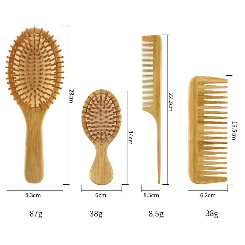 4 Pcs/set Hair Comb Set Eco-friendly Bamboo Wooden Air Cushion Massage Comb For Adult Children Wide Tooth And Pointed Tail Cmb 250107