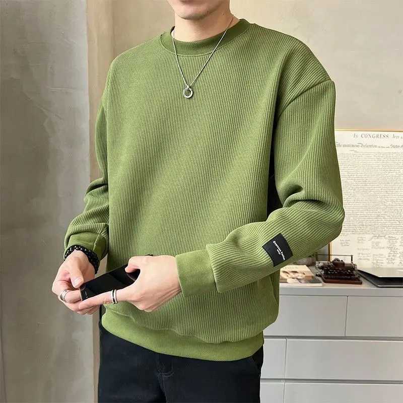 Spring and autumn new fashionable round neck long sleeved solid color sportswear for men loose and casual Korean floral chic top W250108