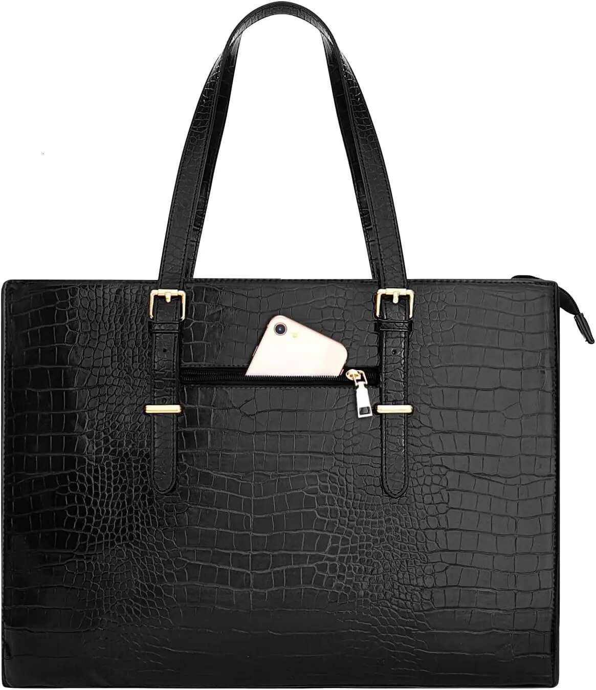 PU Leather Laptop Tote Bag 15.6 inch Women Handbag Crocodile Large Capacity Travel Business Commuting Shoulder Messenger Bags
