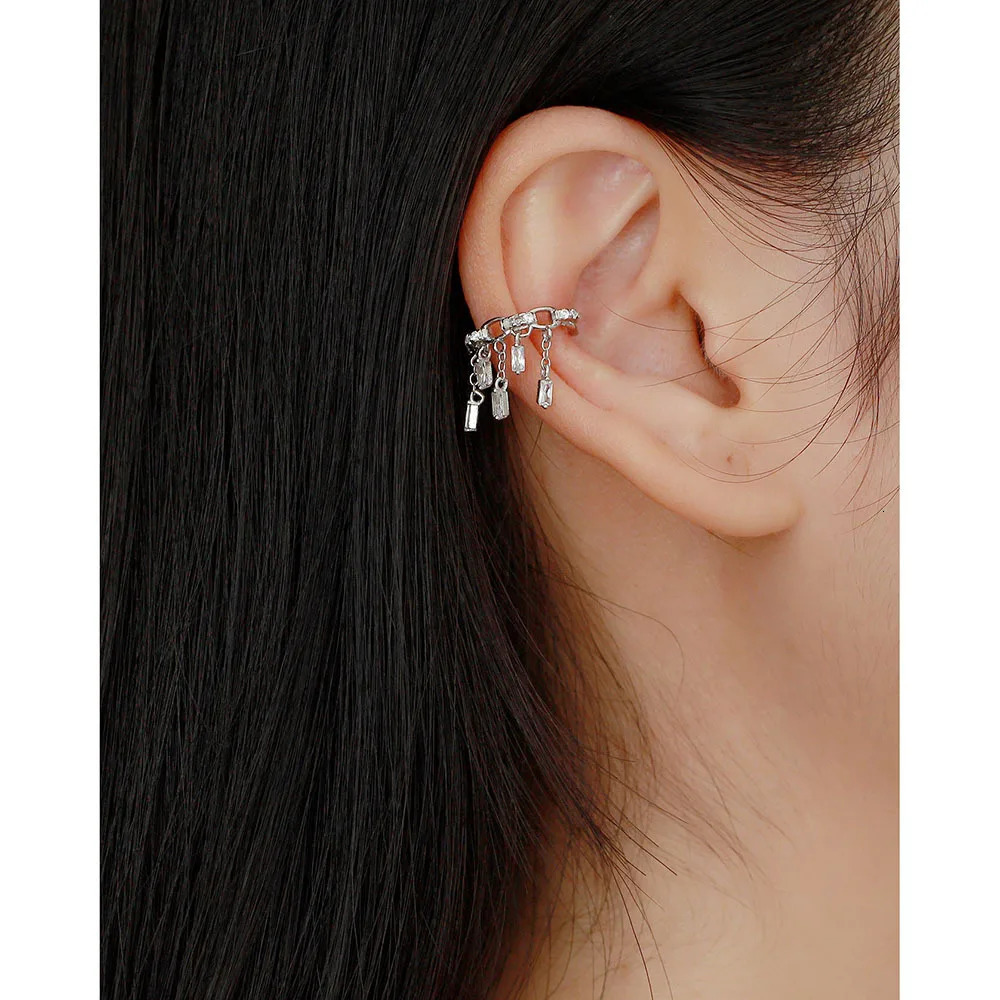 CCFJOYAS 1 PCS 925 Sterling Silver Clip on Earrings for Women French Tassel Zircon Ear Clip Without Piercing Jewelry Accessories 250103