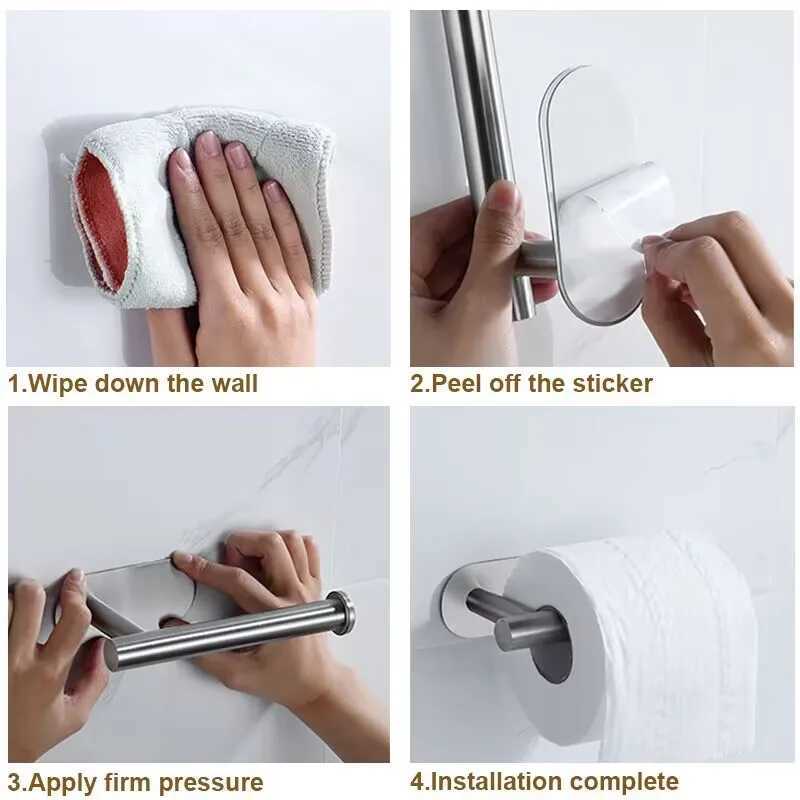 Adhesive paper towel roll holder toilet paper holder stainless steel self-adhesive paper towel holder kitchen bathroom accessories Y250107
