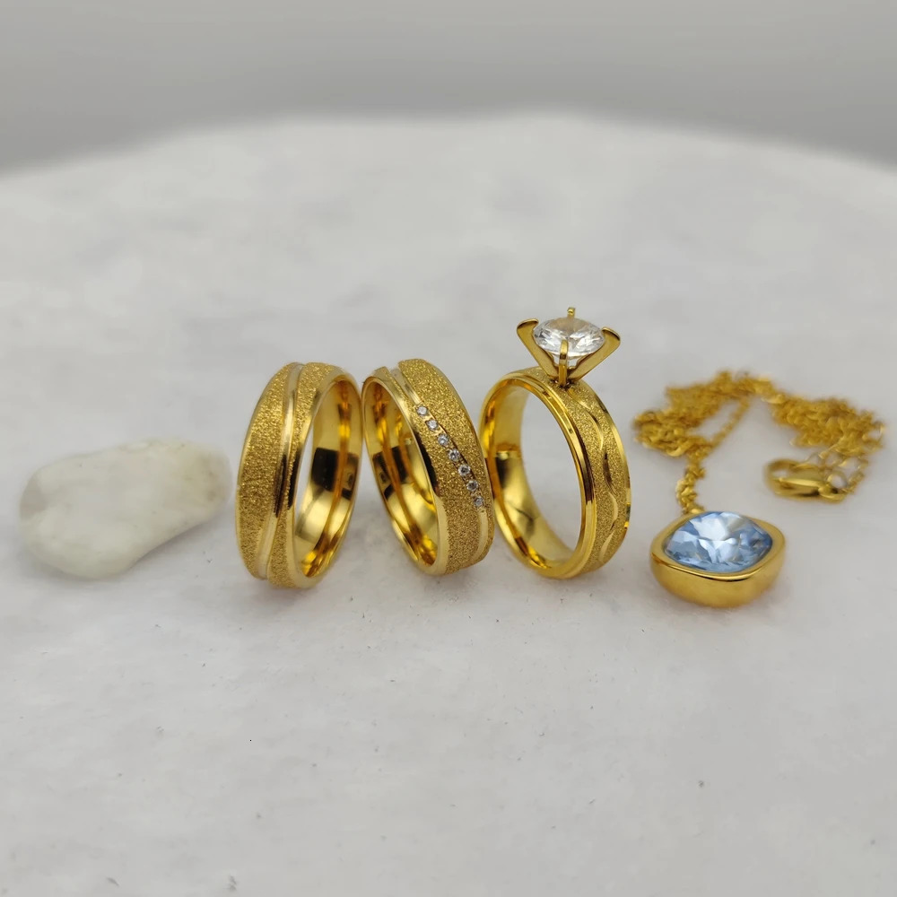 Thick gold-plated stainless steel jewelry alliance South Africa cubic zirconia engagement ring pendant wedding commitment ring 250107