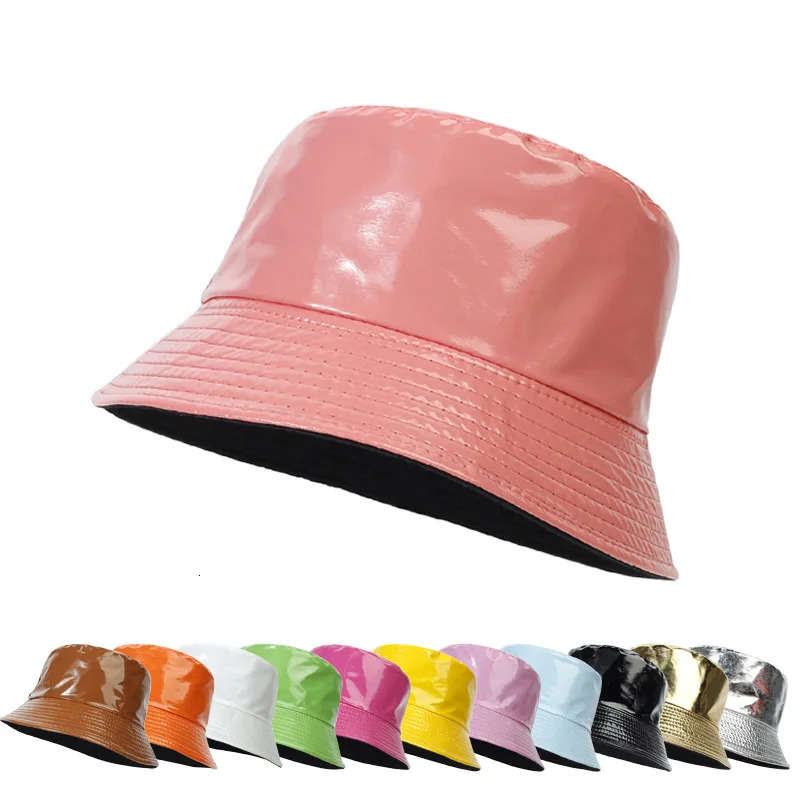 Fashion Bucket Hat Women Leather Solid Panama Caps Men Hiking Hat Fishing Cap Foldable Hip-Hop Street Waterproof Hat 250107