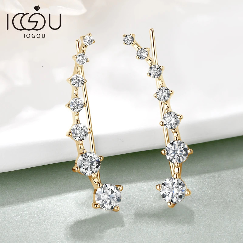Full D Earrings For Women Silver 925 Black/ White Diamond 7 Star Ear Cuffs Crawler Climber Earrings Unique Jewelry 250103