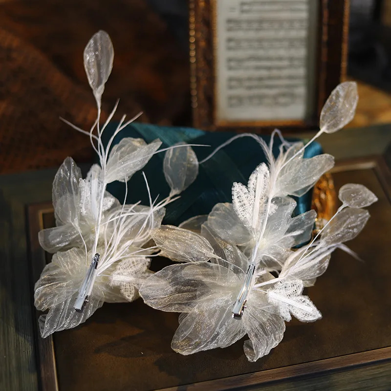Yarn Flower Feather Bridal Headwear Bubble Petals Hair Clip Wedding Hair Accessories 250107