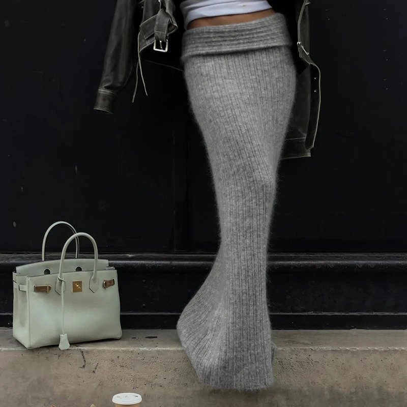 Rockmore Elegant Knitted Long Skirts Women Streetwear Loose Casual Low Waist FloorLength Skirt Harajuku Ladies Autumn Winter 250106