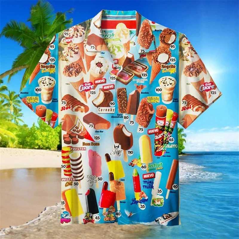 Summer Ice-cream Mens Holiday Lapel Camisa Oversized Hawaiian Shirts 3d Print Fashion Men Women Beach Short Sleeve Blouse TopsXJ250108