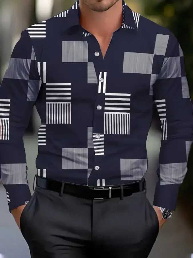 Mens Shirt Regular Lapel Shirt Mens 3d Printing Triangle Geometric Printing Casual Street Long Sleeve Fashion Printed ShirtXJ250108