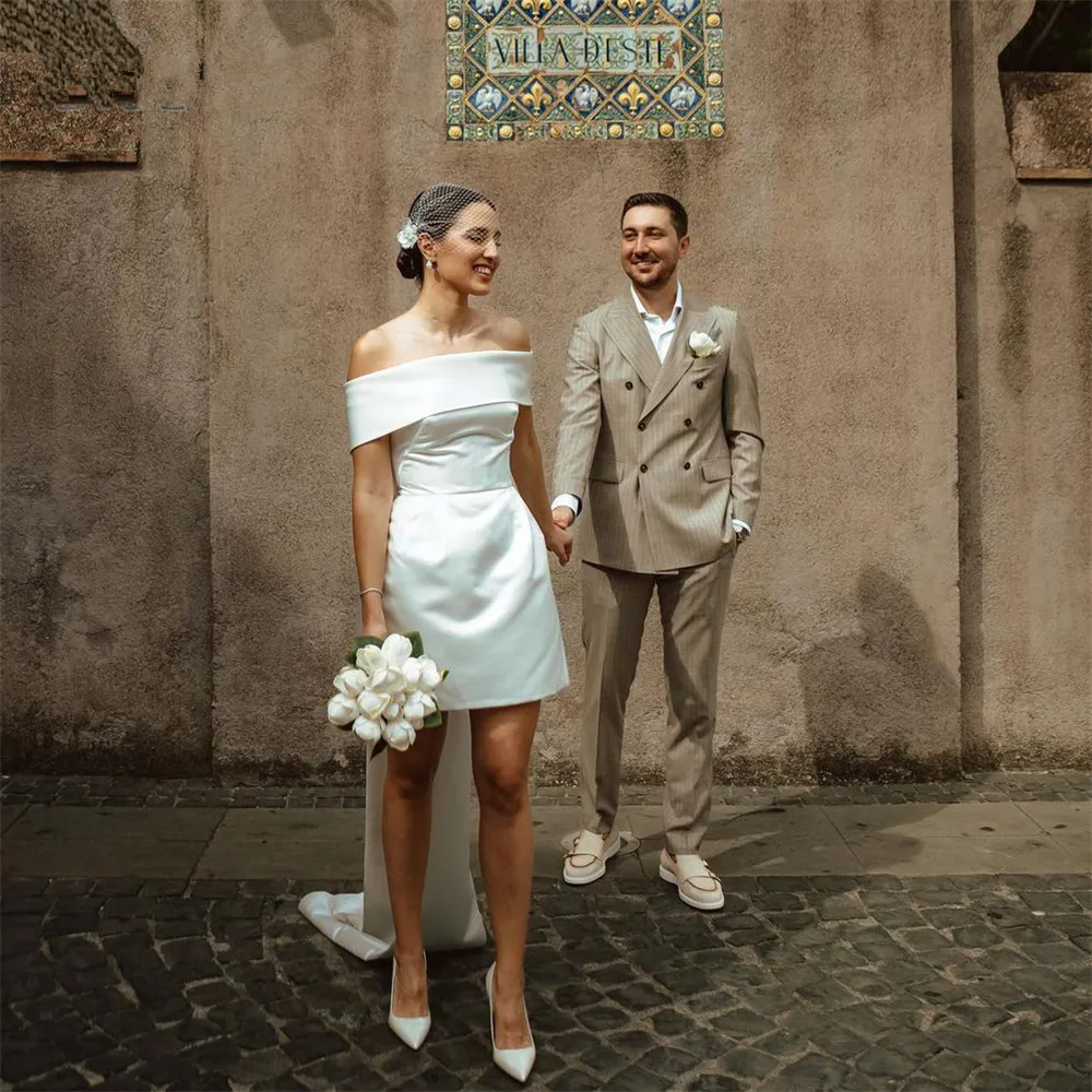 Princess Short Wedding Dress Women 2025 Off The Shoulder Strapless Open Back Satin Simple Bridal Gown Vestido De Noiva Customized
