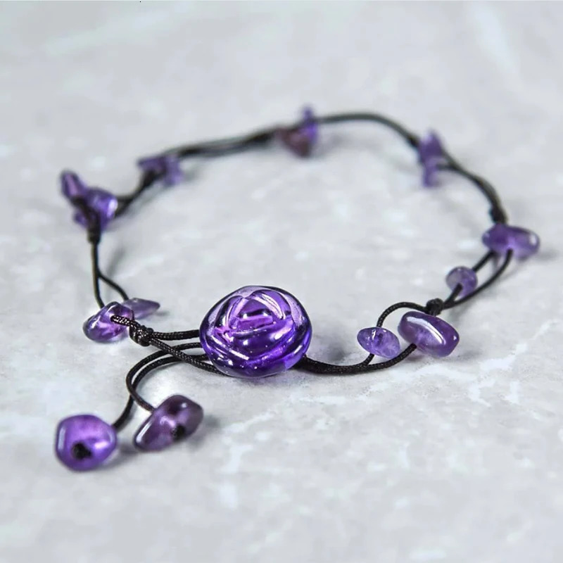 The Emotional Healing Anklet women Amethyst Powder Crystal Dongling Jade Jewelry Stone Foot Decoration 250107