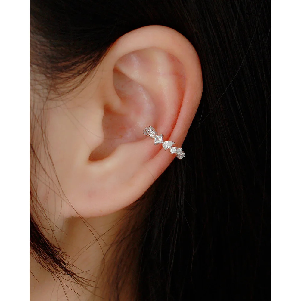 CCFJOYAS 1 pair of 925 Sterling Silver Clip Earrings for Women Light Irregular Geometric Zircon Ear Cuff Without Pierced 250103