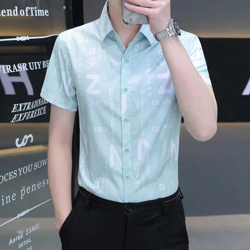 Mens Clothing Summer Button Up Cardigan Short Sleeve Turn-down Collar Casual Formal Letter Printing Shirt Preppy Style TopsXJ250108