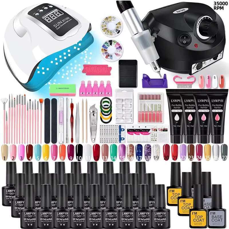 Polish Acrylic Kit Poly With Nail Lamp Nails Extension Glitter UV Building Gel Manicure Tools Set