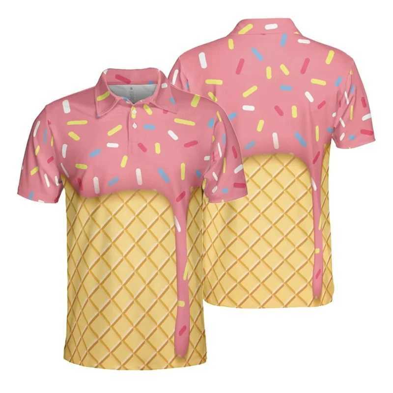 Creative Ice Cream 3D Print Polo Shirts For Men Everyday Casual Funny Graphic Short Sleeve Male Camisa Buttons Laple ClothingXJ250108