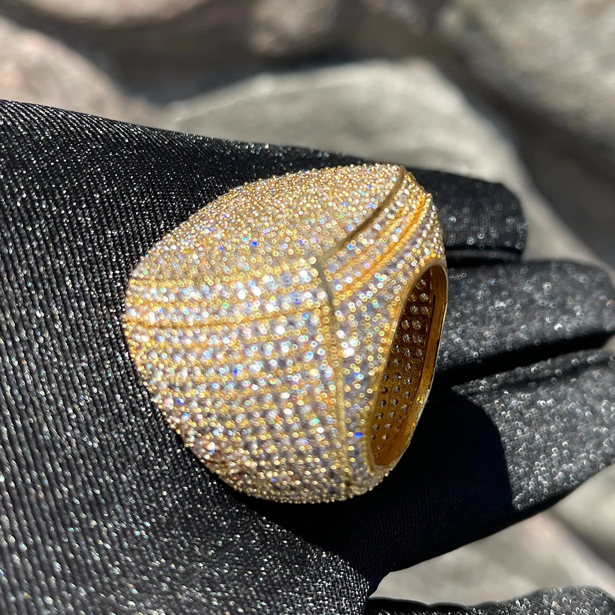 Bubble Letter Iced Out Ring for Men Real Gold Plated Prong Setting Copper CZ Stones Hip Hop Fashion Jewelry Trend 250107