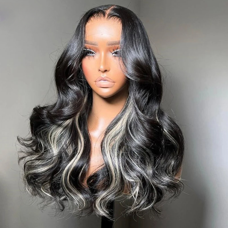 Free shipping Brazilian Highlight Brown Blonde Front Body Wave Transparent 13x4 Human Hair Wigs for Women HD Lace Frontal Wig Synthetic Preplucked