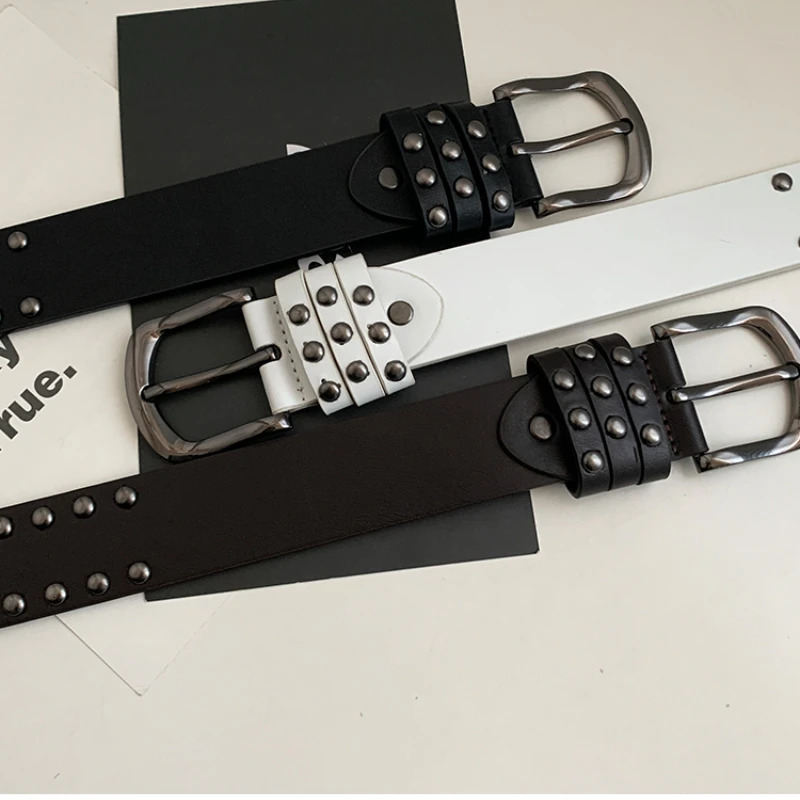 White Punk Style Y2k Retro Belt For Women Fashionable And Personalized Rivet Belt Versatile Decorative Jeans Decorative Belt 250107