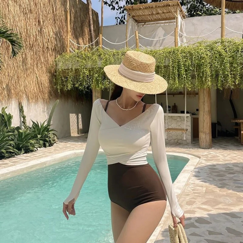 Sexy One Piece Solid Swimsuit with Cover Up Bathing Suit Women Swimwear Monokini Bandeau Korean Padded Beach Wear 250108