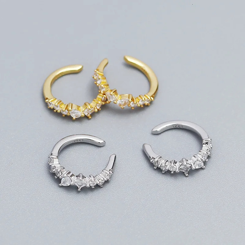 CCFJOYAS 1 pair of 925 Sterling Silver Clip Earrings for Women Light Irregular Geometric Zircon Ear Cuff Without Pierced 250103