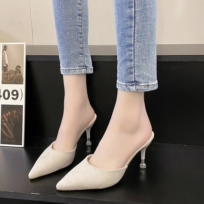 Womens Slippers High Heel Closed Pointed Toe Shoes Sexy Ladies Heeled Sandals for Women 250107