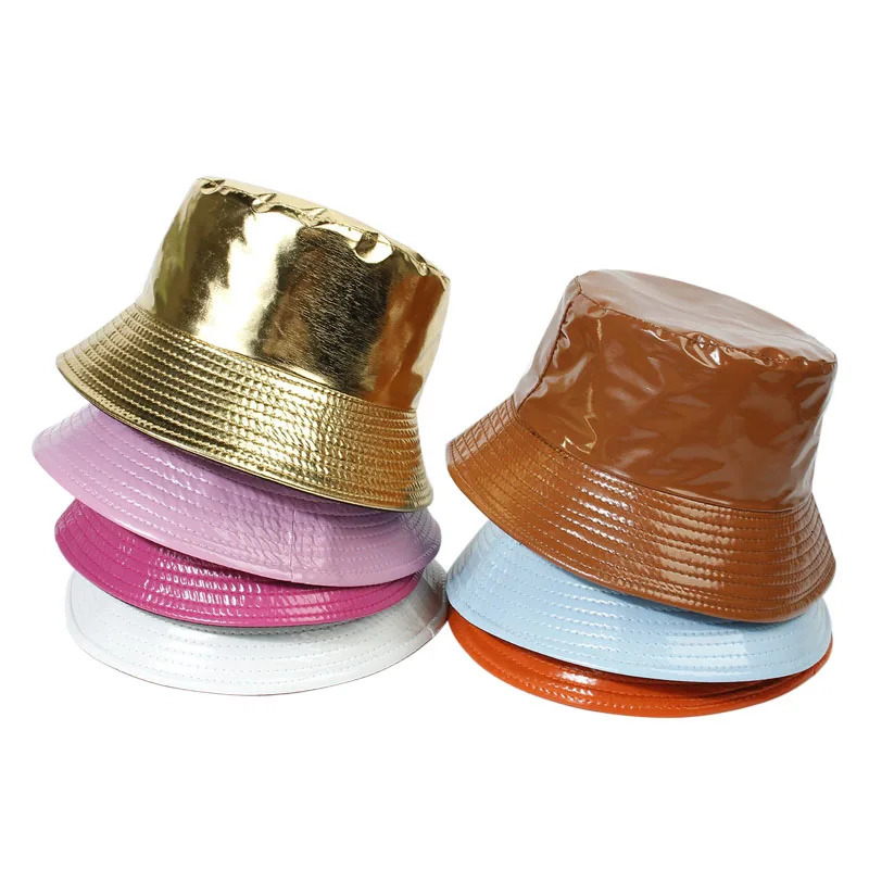 Fashion Bucket Hat Women Leather Solid Panama Caps Men Hiking Hat Fishing Cap Foldable Hip-Hop Street Waterproof Hat 250107