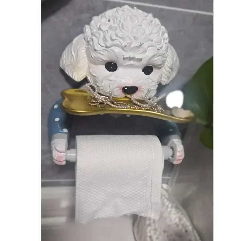 Cartoon Teddy Dog Toilet Paper Stand Punch Wall Mounted Toilet Tissue Roll Paper Storage Tray Bathroom Decoration Y250107
