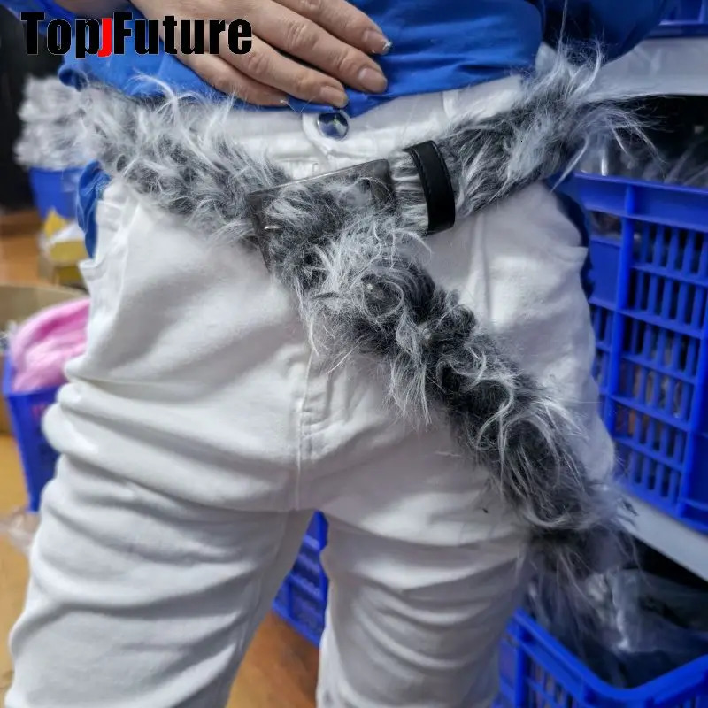 Y2K Harajuku Western Cow Cow Furry Long Fox Fur Punk Belt Women Men Gothic Cinto De Strass Ceinture Gift Belts 250107