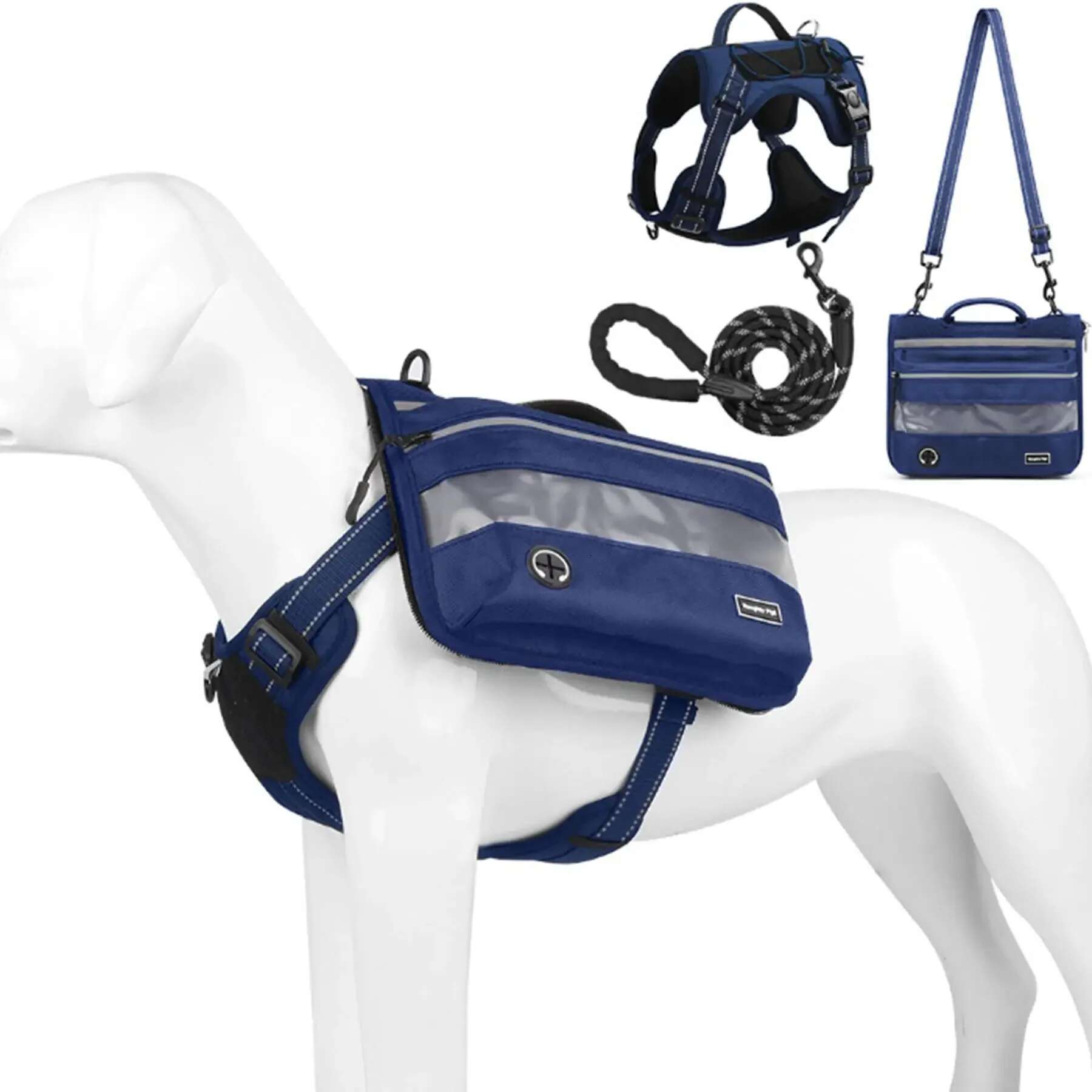 Outdoor Multifunctional Play Backpack, Pet Reflective Tactical Harness, Dog Harness Traction Rope, Leather Collar