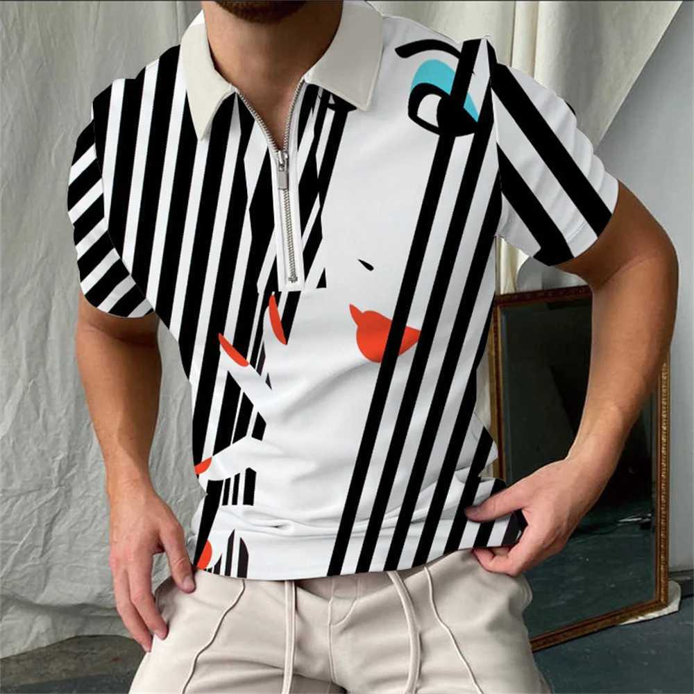 Fashion Mens Matching Clothing Polo Shirts Golf Wear Casual Print Short Sleeve Tee Men Turn-Down Collar Zipper Polos Shirt TopsXJ250108