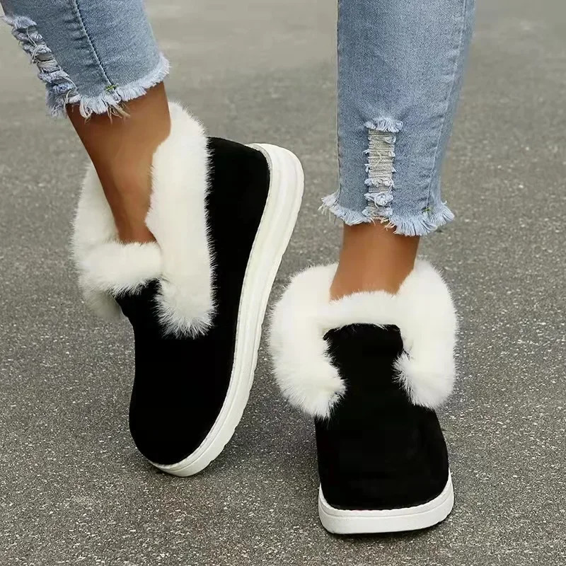 Ladies Slip on Comfortable Ankle Boots Women Winter Warm Plush Fur Snow Boots Suede ShoesFemale Footwear Botas Femininas 250103