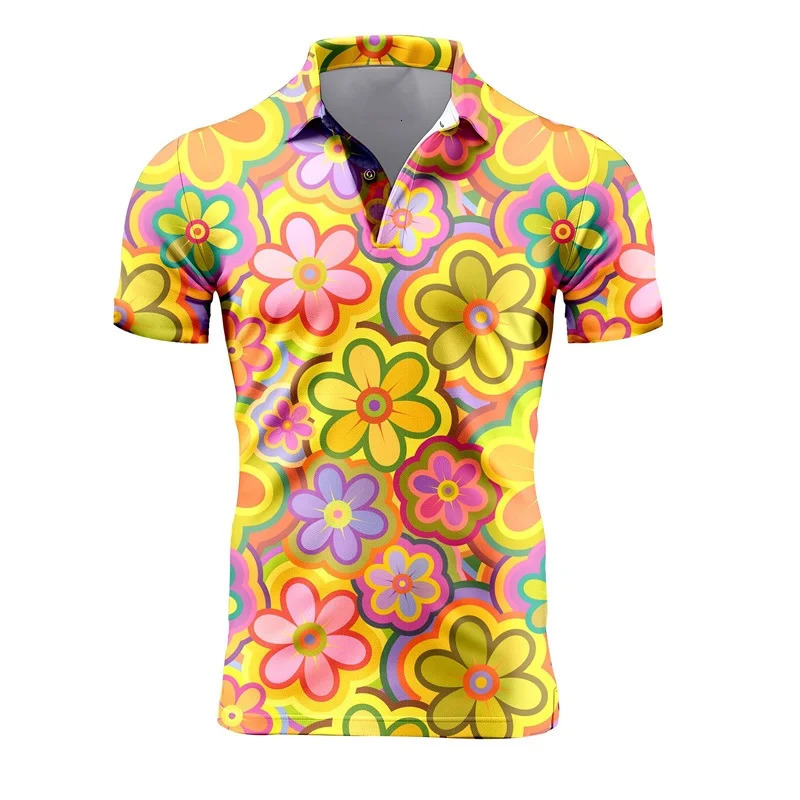 Mens Retro Short Sleeve Polo Shirts 3d Full Print Flower T Shirts For Men Summer Casual Oversized Tee Shirt Tops Blusa Masculina 250107