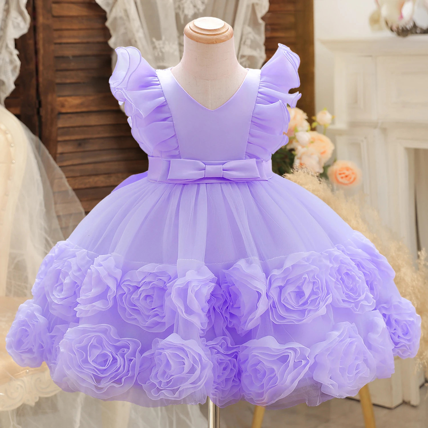 Toddler Dresses Baptism Wedding 1st Birthday Flower Bow Princess Dress For Baby Girls Elegant Bridemaid Gown Vestidos 250107
