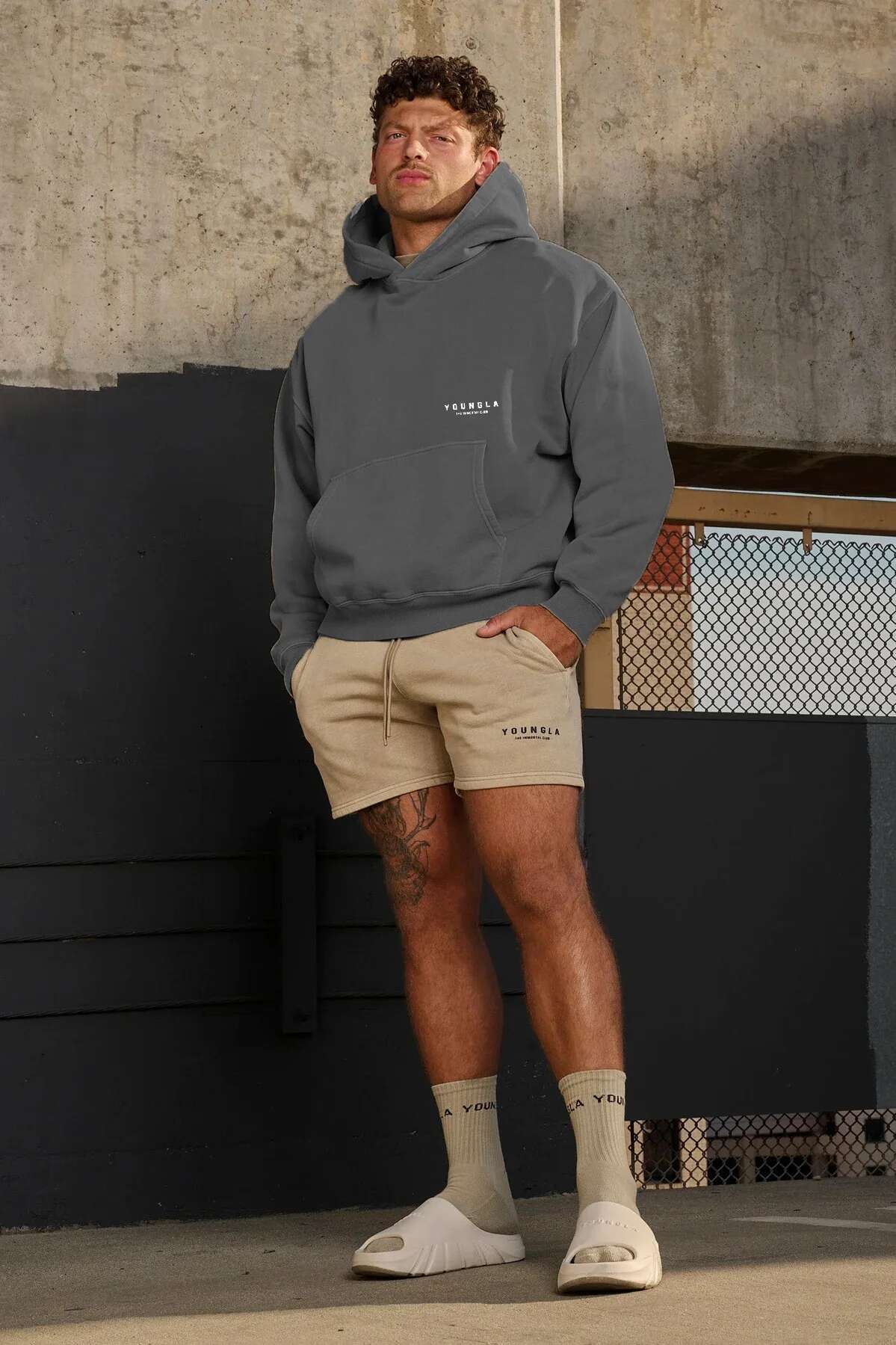 Men's Casual Oversized Pullover Hoodie, Double-Layer Composite Fabric Printed Jacket, Sports And Fiess Sweatshirt