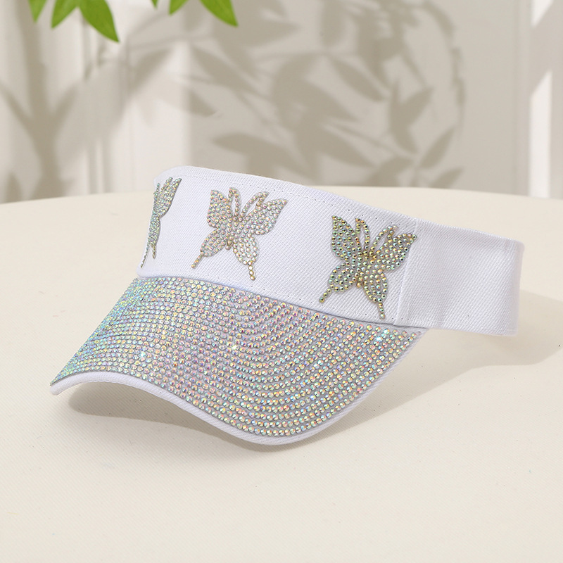 Summer net red hollow top hat diamond sequins hollow top love hat casual student sunshade breathable large brim sunscreen hat