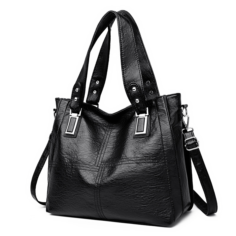 2025 new free shipping designer Single Vintage solid color casual shoulder minimalist and versatile tote bag for woman black grey blue