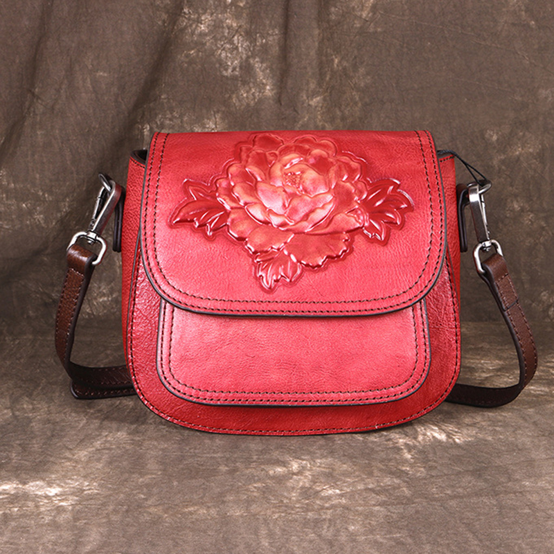MOTAORA Handmade Emed Women Shoulder Bags For Female Genuine Leather Handbag Vintage Woman Saddle Crossbody Bag 2024