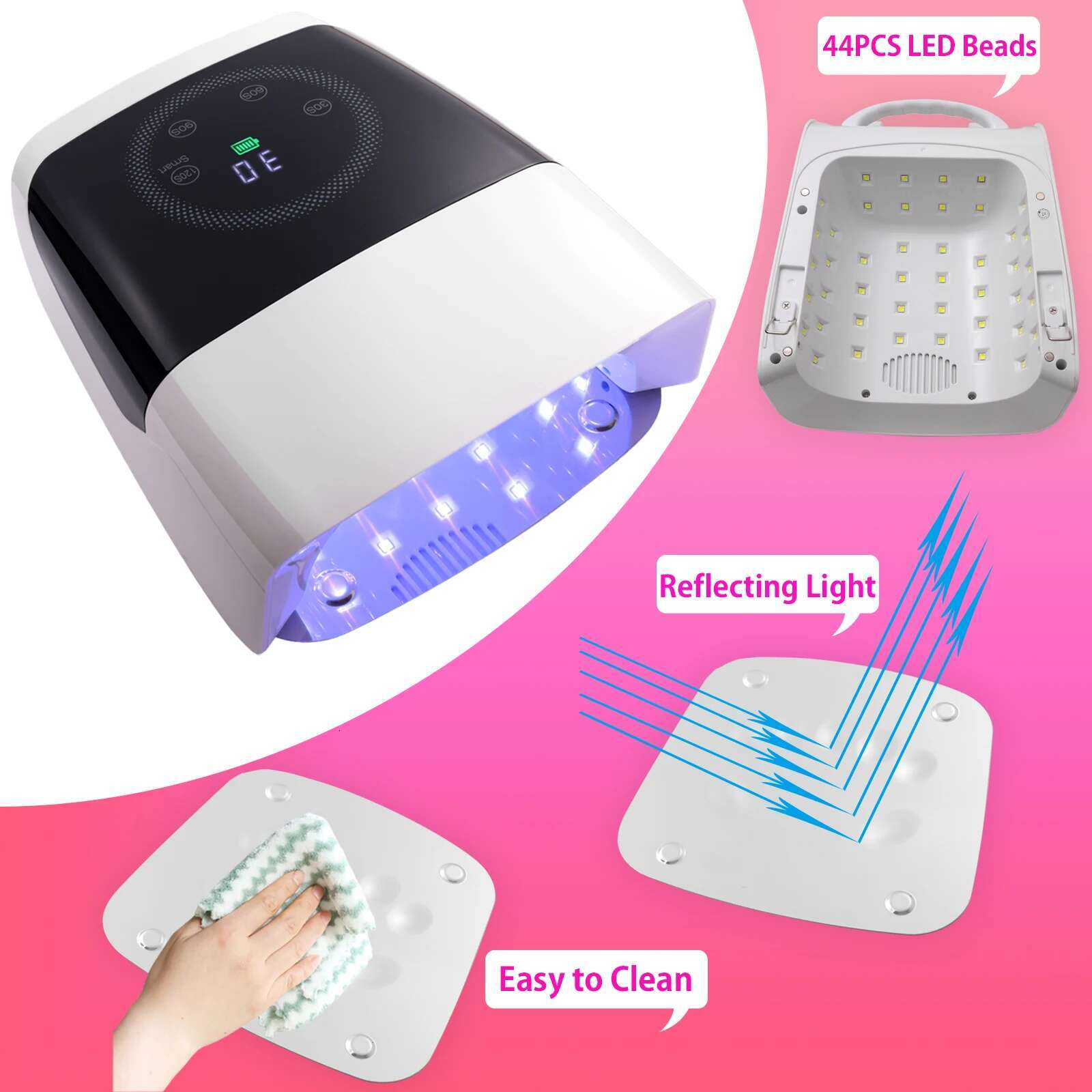 Cordless UV LED Lamp 132W Rechargeable Dryer Wireless with Auto Sensor Quick Dry All Nail Gel Polish for Home & Salon
