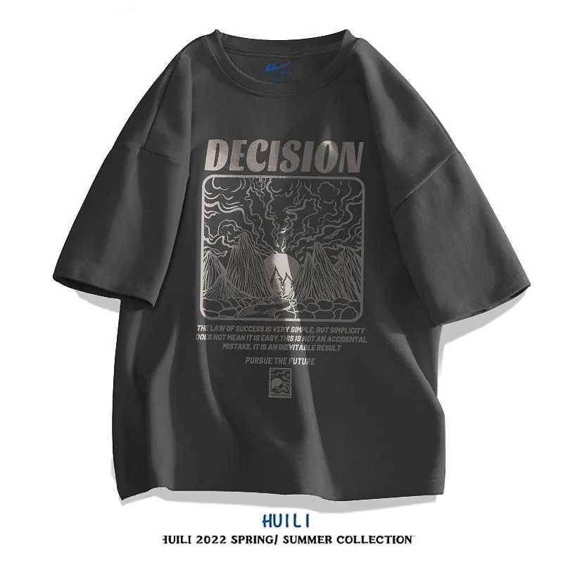 Mens loose printed letter T-shirt summer new short sleeved O-neck solid color trend top casual retro mens clothing M250108