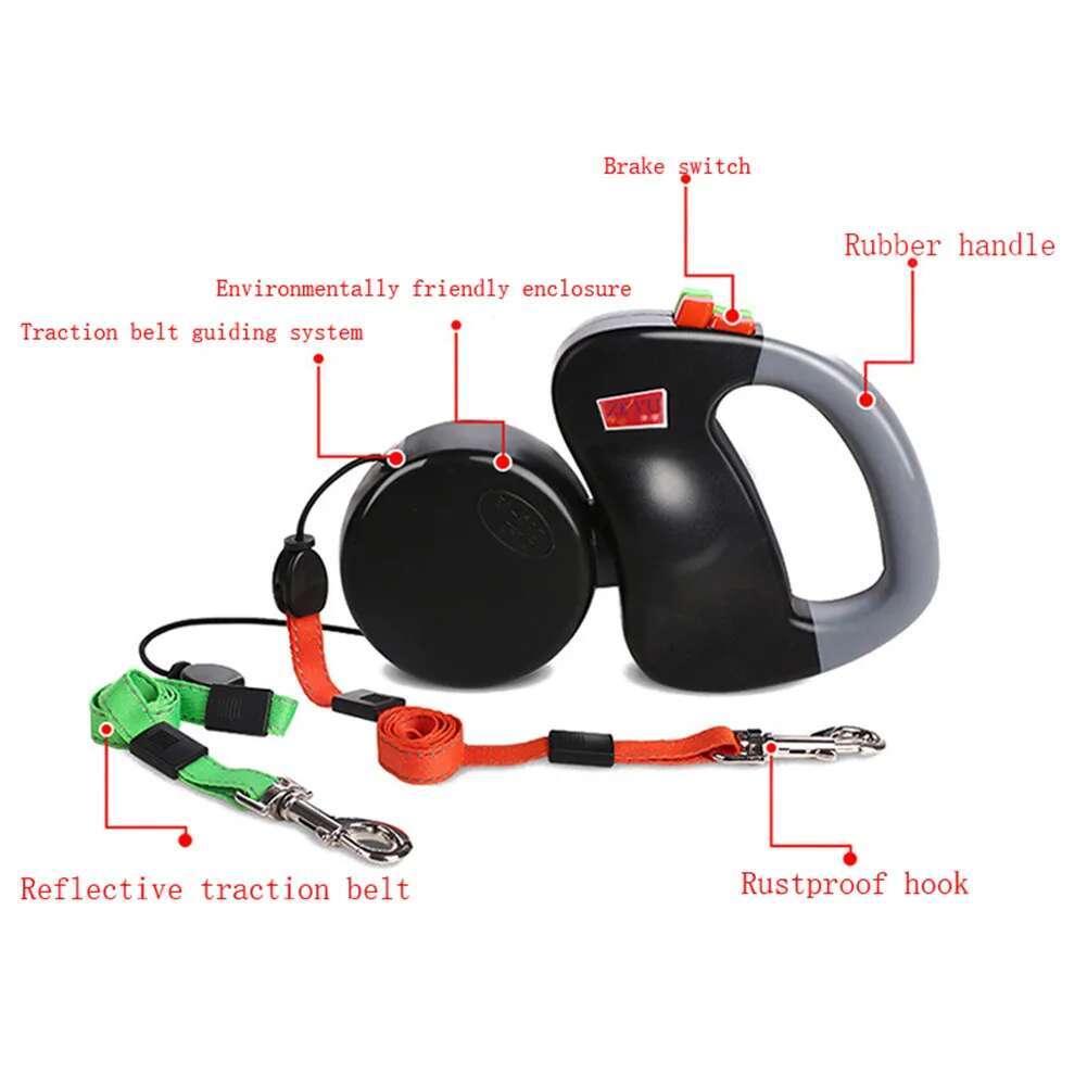 Dual Headed Pet Leashes Automatic Retractable Dogs Traction Rope Creative Double Dog Walking Leash Chain Pets Supplies